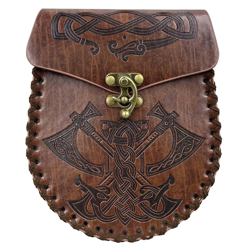 Medieval PU Leather Belt Pouch, Vintage Embossed Design