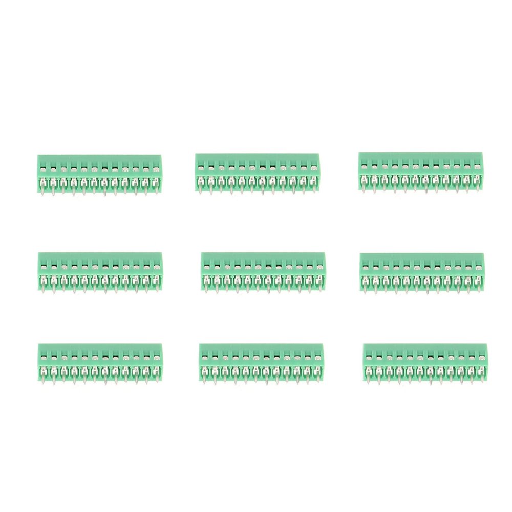 12-Position 2.54 mm Pitch Green PCB Universal Screw Terminal Block Connector, Easy to Solder, Stable and Reliable Low-Frequency Wiring, 10-Pack
