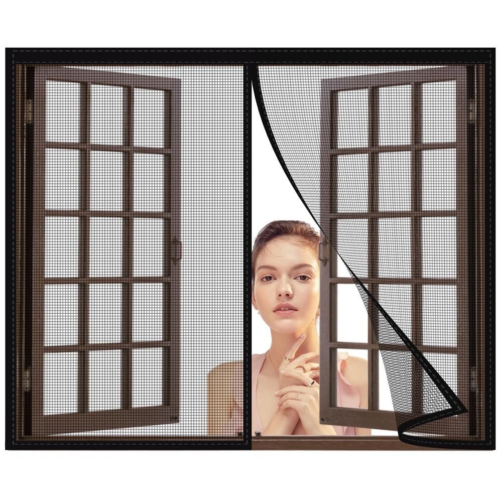 Magnetic Insect Screen Window Curtain, 80 x 235 cm, No Drilling, Black