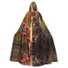 JDFHGNU Adult Unisex Hooded Cloak, Witch Cape, Cat Floral Pattern view 1