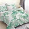 Linfye Reversible Comforter 240 x 220 cm, Green Palm Leaf Print, 4 Seasons, with 2 Pillowcases view 2