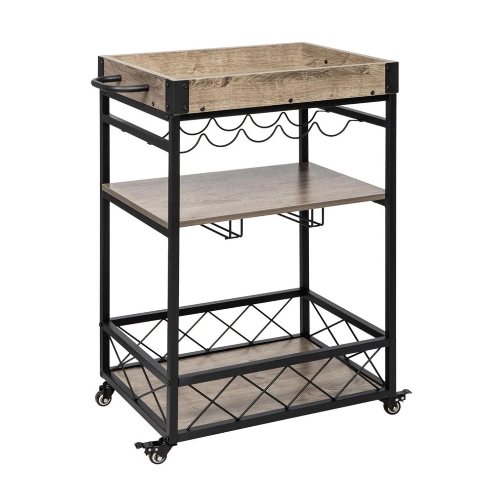 SDA287MZ Industrial Vintage Serving Cart for 5 Wine Bottles and 9 Wine Glasses
