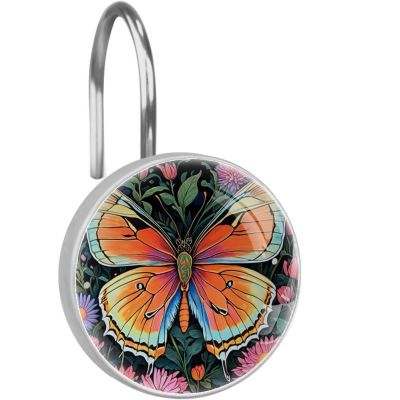 12-Piece Crystal Glass Shower Curtain Hook Set, Stainless Steel, Butterfly Design