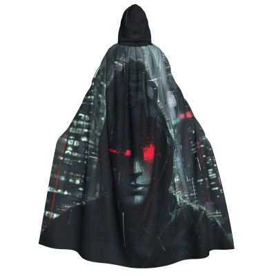 WURTON Hacker Era Print Unisex Hooded Cape for Halloween, Carnival and Vampire Cosplay