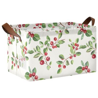Rectangular Storage Basket with Lingonberry Motif, Foldable Organizer with Handles