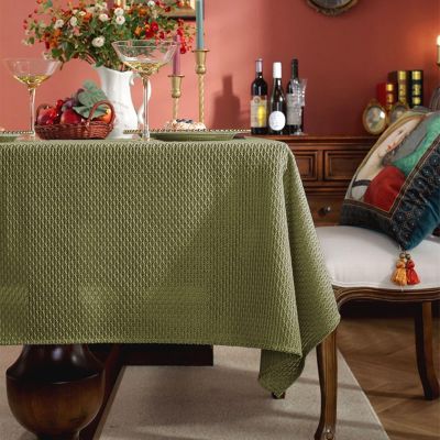 Homxi Rectangular Linen-Cotton Tablecloth, Green, 135 x 200 cm