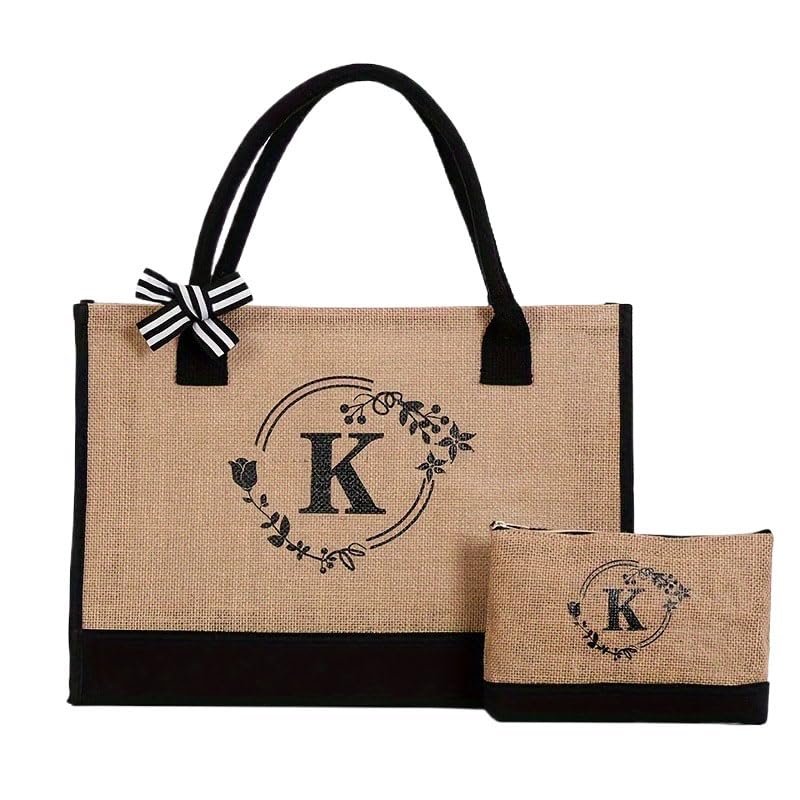 Baymate Monogrammed Jute Tote Bag for Women