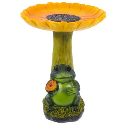 HANABASS Portable Resin Bird Bath with Frog and Sunflower Design