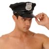Men's Sexy Police Costume Set with Cap, Badge, Open Leather Boxers and Cuffs, Black, L view 3