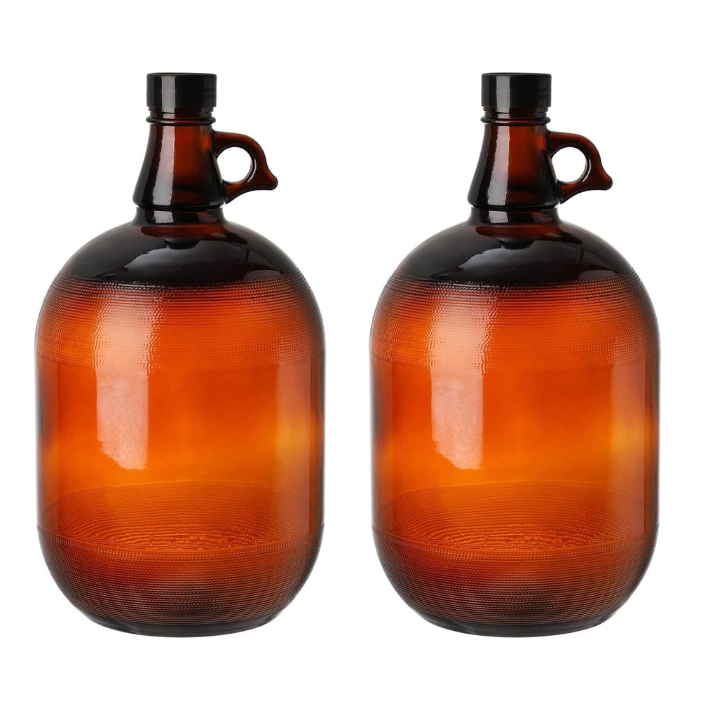 NCPSAKD 1-Gallon Brown Glass Jugs with Lids, 2-Pack