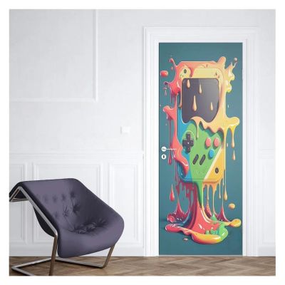 Self-Adhesive Neon Punk Game Door Sticker, Splash Ink Gamepad 3D Waterproof Mural, C, 85 x 215 cm