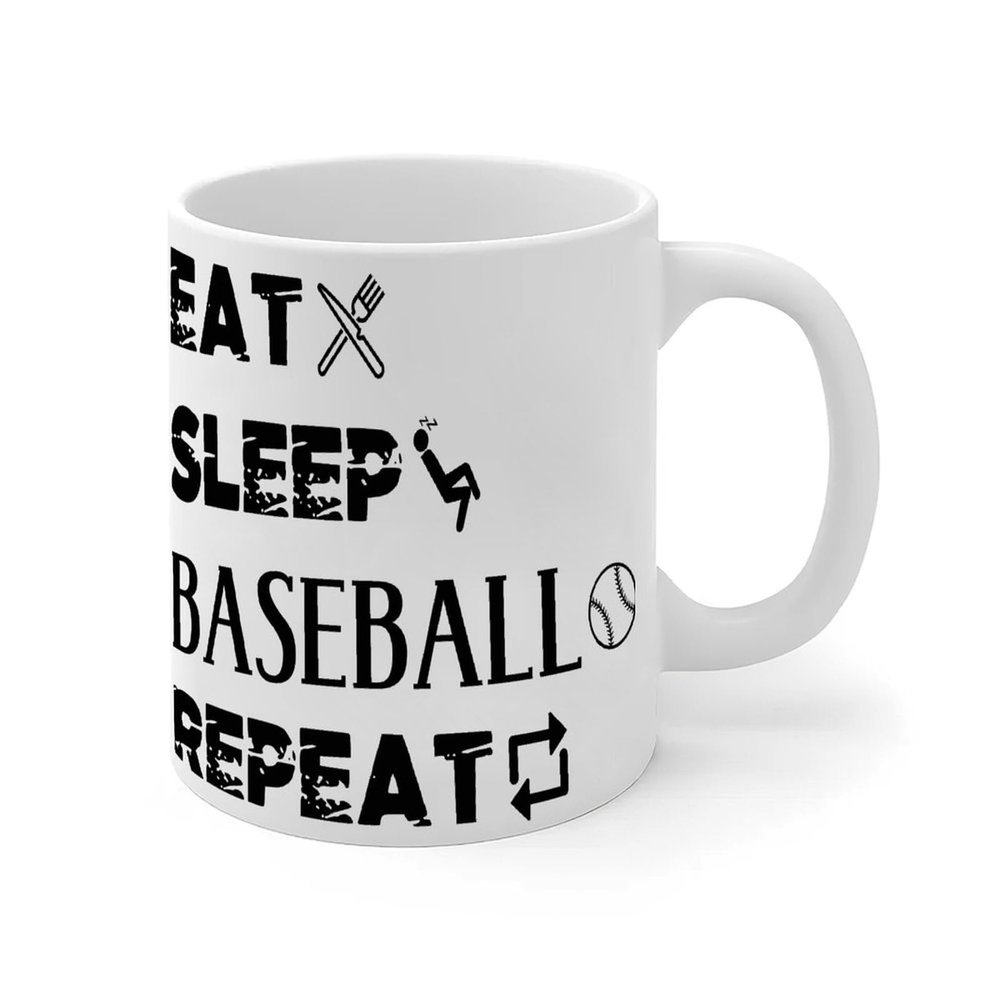 Funny "Eat Sleep Baseball Repeat" Ceramic Mug, 325 ml, White