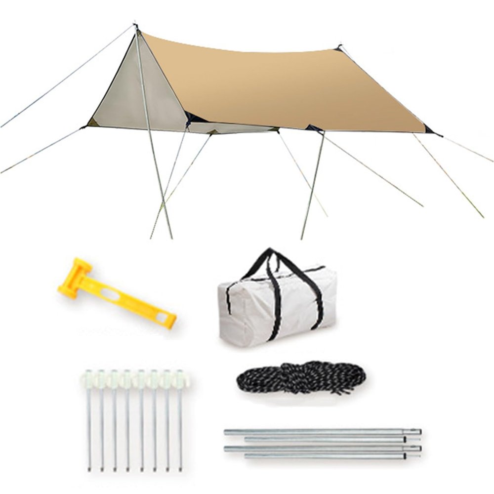 LDOZ Tarp, Portable Waterproof Outdoor Travel Shelter with Pole Protection, Gold, 4.5 × 6 m