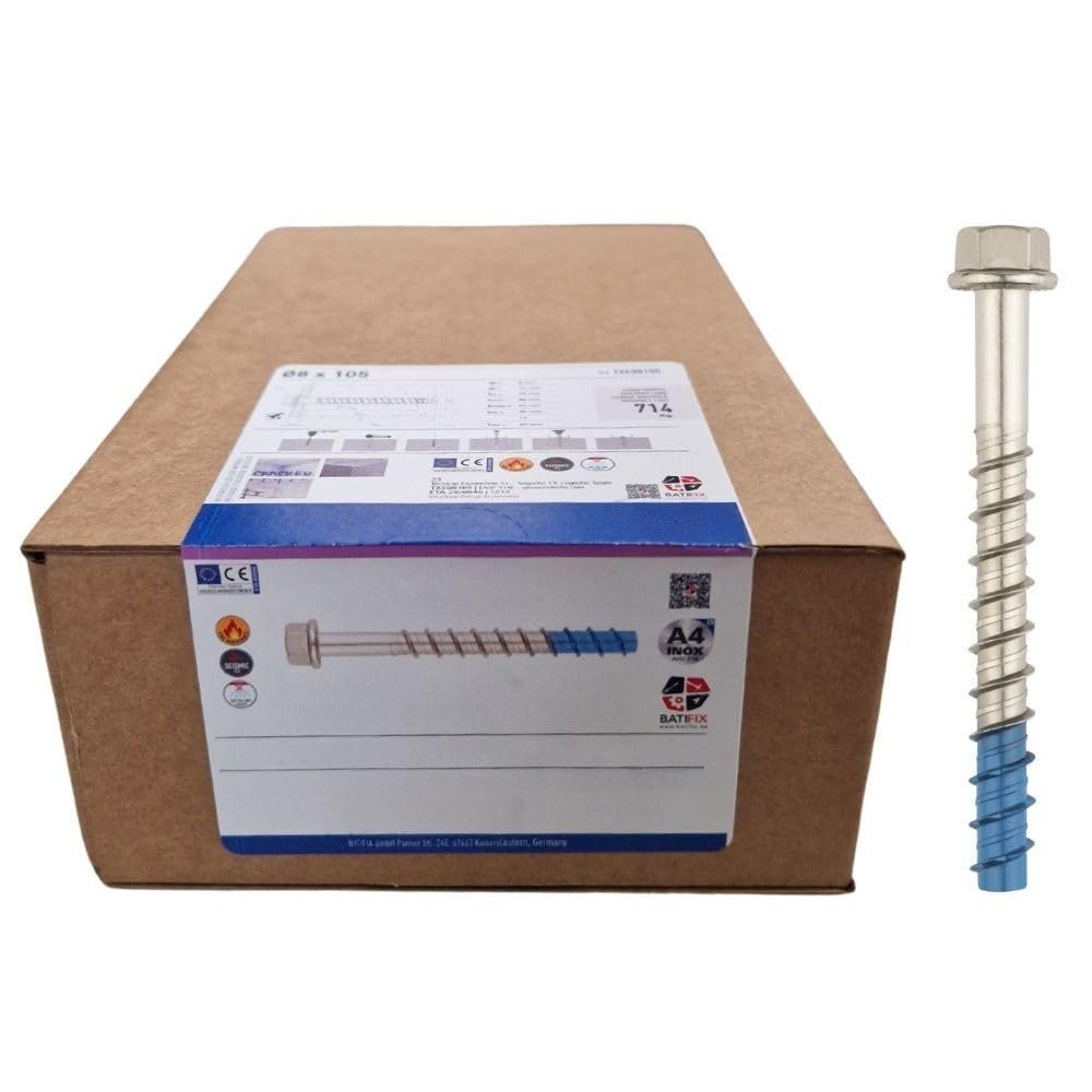 BATIFIX A4 Stainless Steel Concrete Screw, Hex Head, 8 x 105 mm, 25 pcs.