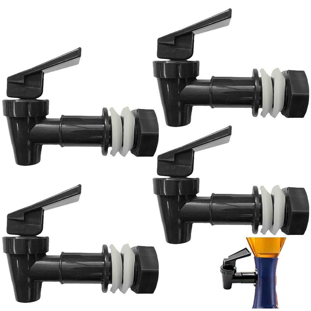 Dinntty 4-Pack Replacement Water Cooler Faucets, Black Plastic, 18 mm