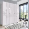 mbelando Danzig Hinged-Door Wardrobe, White + White Glass, 270 x 208 x 58 cm view 1