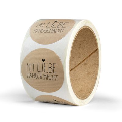 Handmade with Love Stickers, 50 Round, 4 cm, Brown