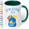2026 First Day of School Gift Mug for Boys - Personalized Ceramic Mug with Name, Blue Backpack, Dark Green, 330 ml view 1