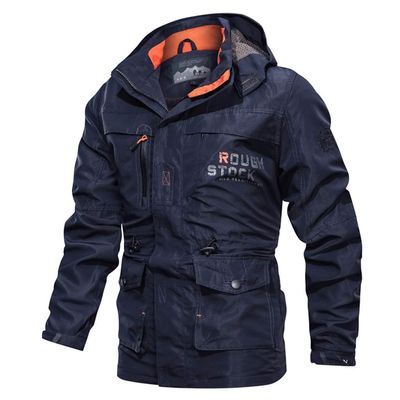 SRZYMJ Men's Long Winter Windbreaker Jacket, Blue, Zip-Up Vest with High Collar, XL