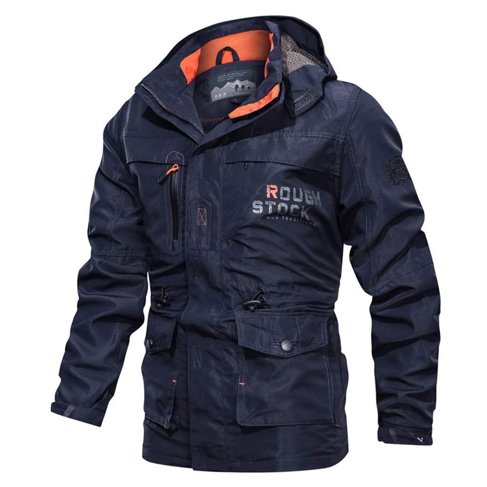 SRZYMJ Men's Long Winter Windbreaker Jacket, Blue, Zip-Up Vest with High Collar, XL