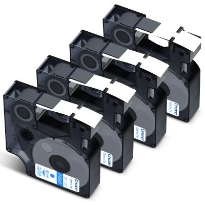 Cruxer 4-Pack Compatible with Dymo D1 45011 S0720510 A45011, Blue on Clear, 12 mm x 7 m