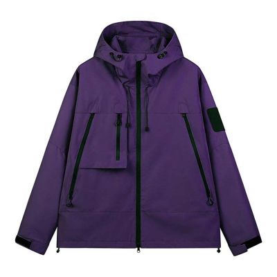 SRZYMJ Men's Hoodless Jacket, Faux-Leather Hiking Jacket, Purple Reversible Fleece Jacket, Size M