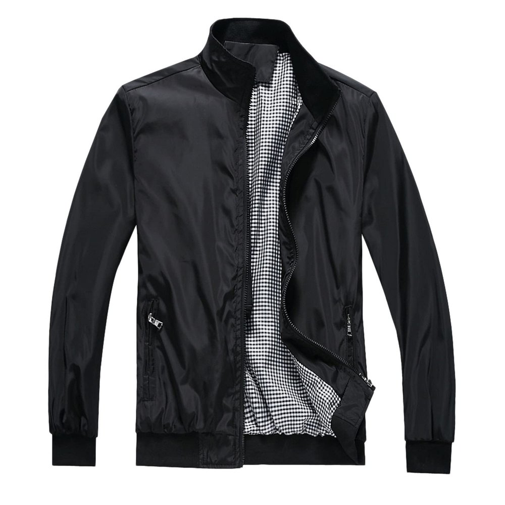 SRZYMJ Men's Black Genuine Leather Jacket, Size L