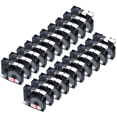 Cruxer 20-Pack Compatible with Dymo D1 45015 Labels, Red on White, 12 mm x 7 m
