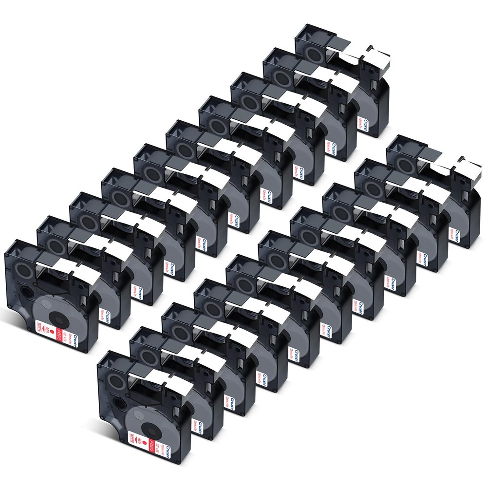 Cruxer 20-Pack Compatible with Dymo D1 45015 Labels, Red on White, 12 mm x 7 m