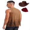 Freebily Men's Cowboy Hat and Fringe Faux Suede Vest Costume Set, Brown, XL view 2