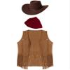 Freebily Men's Cowboy Hat and Fringe Faux Suede Vest Costume Set, Brown, XL view 3