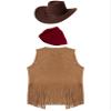 Freebily Men's Cowboy Hat and Fringe Faux Suede Vest Costume Set, Brown, XL view 4
