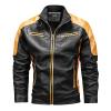 SRZYMJ Men's Leather Jacket, Yellow/Brown Retro, Black Denim Jacket, XXL view 1
