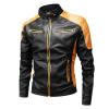 SRZYMJ Men's Leather Jacket, Yellow/Brown Retro, Black Denim Jacket, XXL view 3