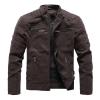 SRZYMJ Men's Coffee Leather Motorcycle Jacket with Protectors view 1