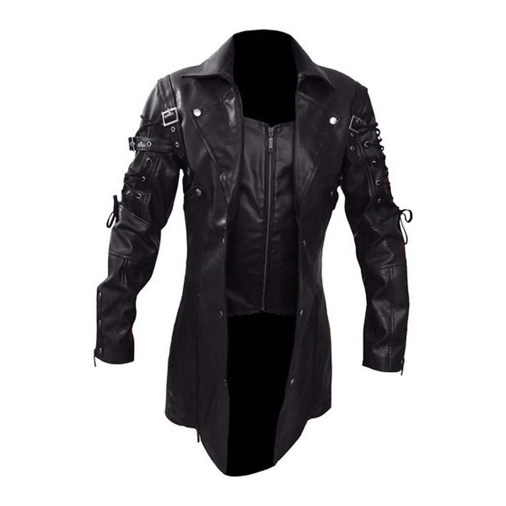 SRZYMJ Men's Black Leather Jacket, Bomber Jacket, Leather Raincoat, Hooded Sweatshirt and Cardigan
