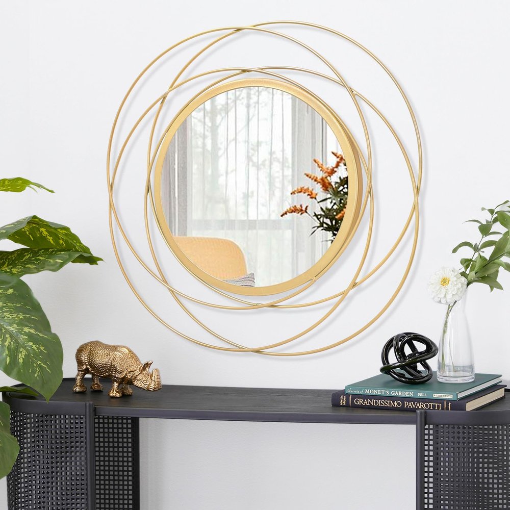 HLFMVWE Gold Round Metal Wall Mirror
