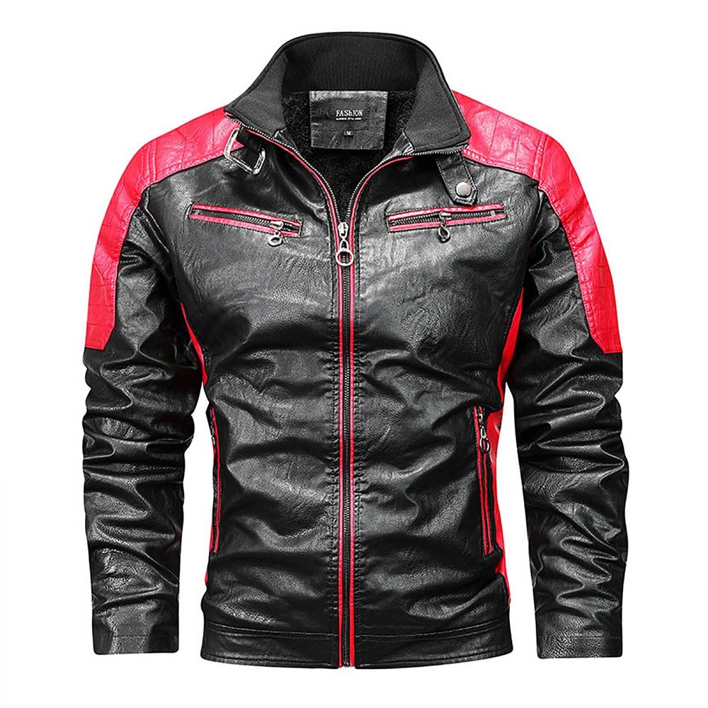 SRZYMJ Men's Red Leather Jacket, Lightweight Summer Cotton Hiking Pullover, Motorcycle Jacket, MTB Rain Jacket, Men's Corduroy Jacket