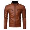 SRZYMJ Men's Brown Leather Jacket, Slim Fit view 1