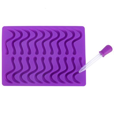 Gummy Worm Silicone Mold with 20 Cavities, Chocolate Candies, Gummy Cakes + Dropper, Purple