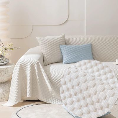 LRUPVEG Solid-Color Sofa Cover, Soft Non-Slip Washable Couch Blanket, Beige, 80 × 70 in