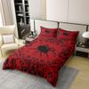 100% Cotton Spider Duvet Cover Set, Spiderweb Damask, Black and Red Gothic Boho Bedding view 2