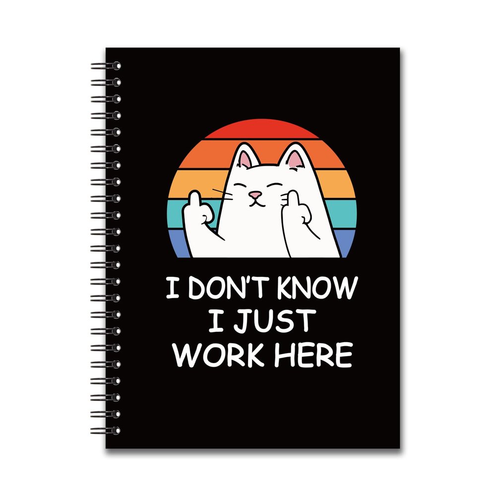 40YAZMEEN Funny Spiral Notebook, 160 Pages, “I Don’t Know, I Just Work Here,” Hardcover Sketchbook Gift