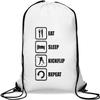 Eat Sleep Kickflip Repeat Skater's Slogan Drawstring Gym Bag, White, One Size view 1