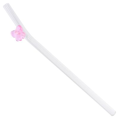 PRETYZOOM Set of 2 Reusable Glass Straws with Bows, Pink Drinking Straws for Cocktails, Smoothies, and Juices, Easy to Clean