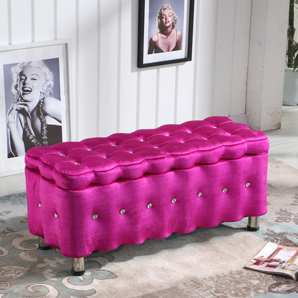 Generic Velvet Ottoman Bench with Storage
