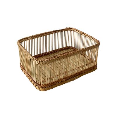 Handcrafted Rattan and Bamboo Storage Basket, 28 x 20 x 12 cm