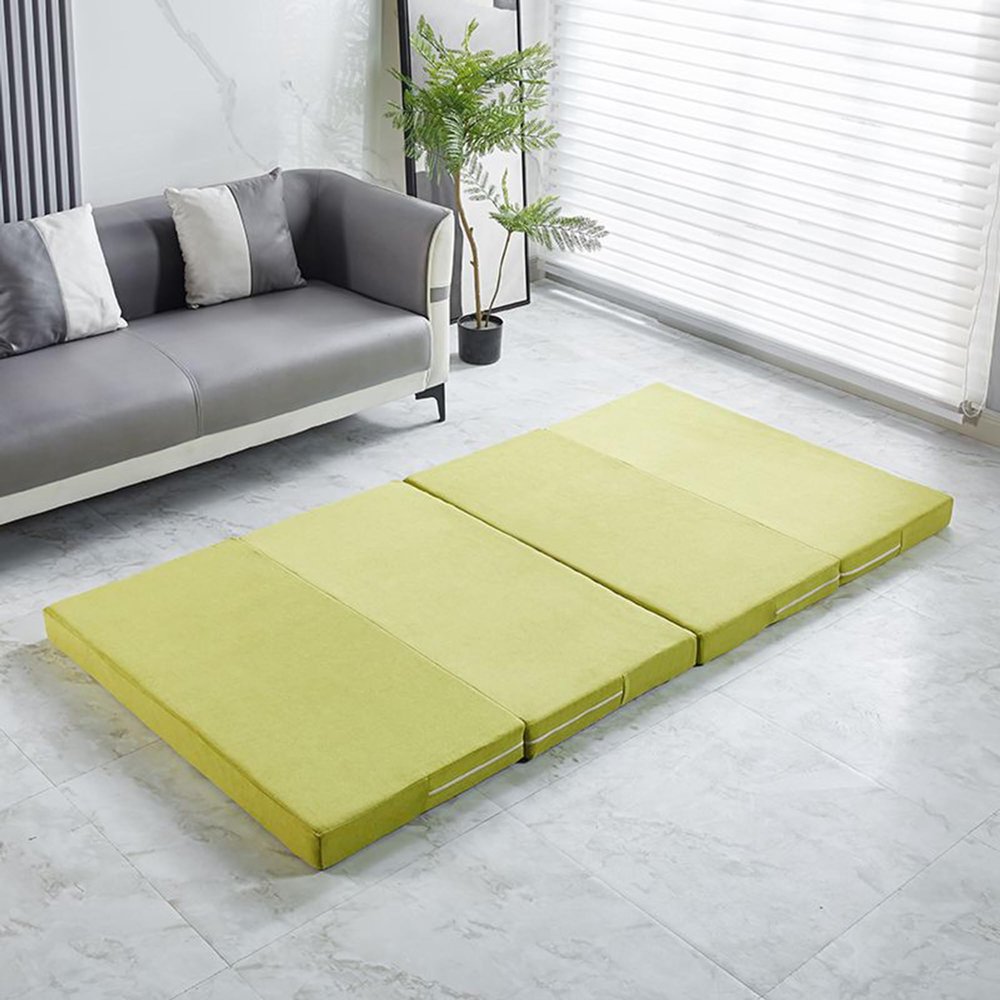 Portable Folding Mattress for Camping and Travel, Floor Mat Topper with Washable Cover, Guest Bed in a Box, Space-Saving, Green (200 x 60 x 8 cm)