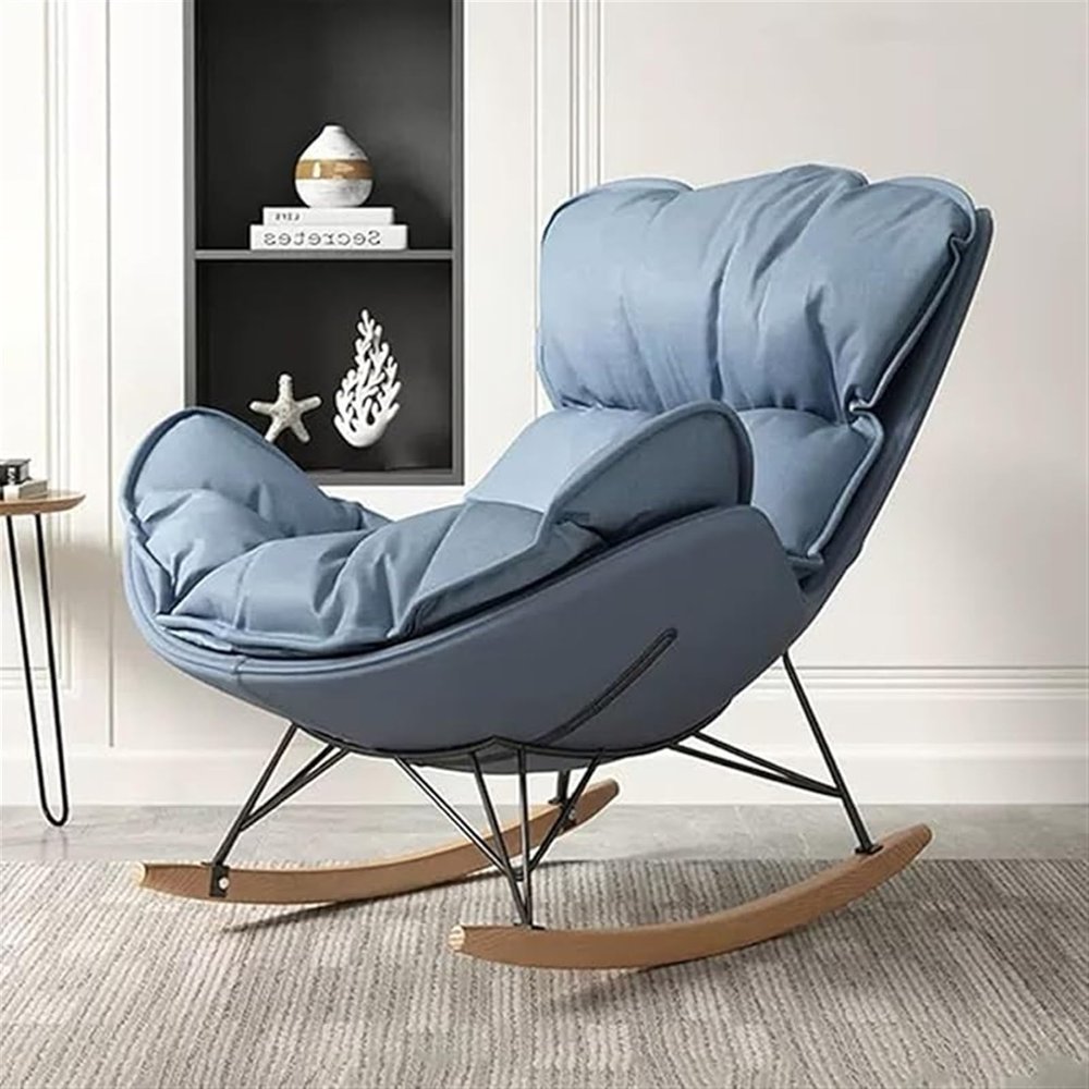 FZZIBQYR Upholstered Rocking Accent Chair with Solid Wood Base, Blue