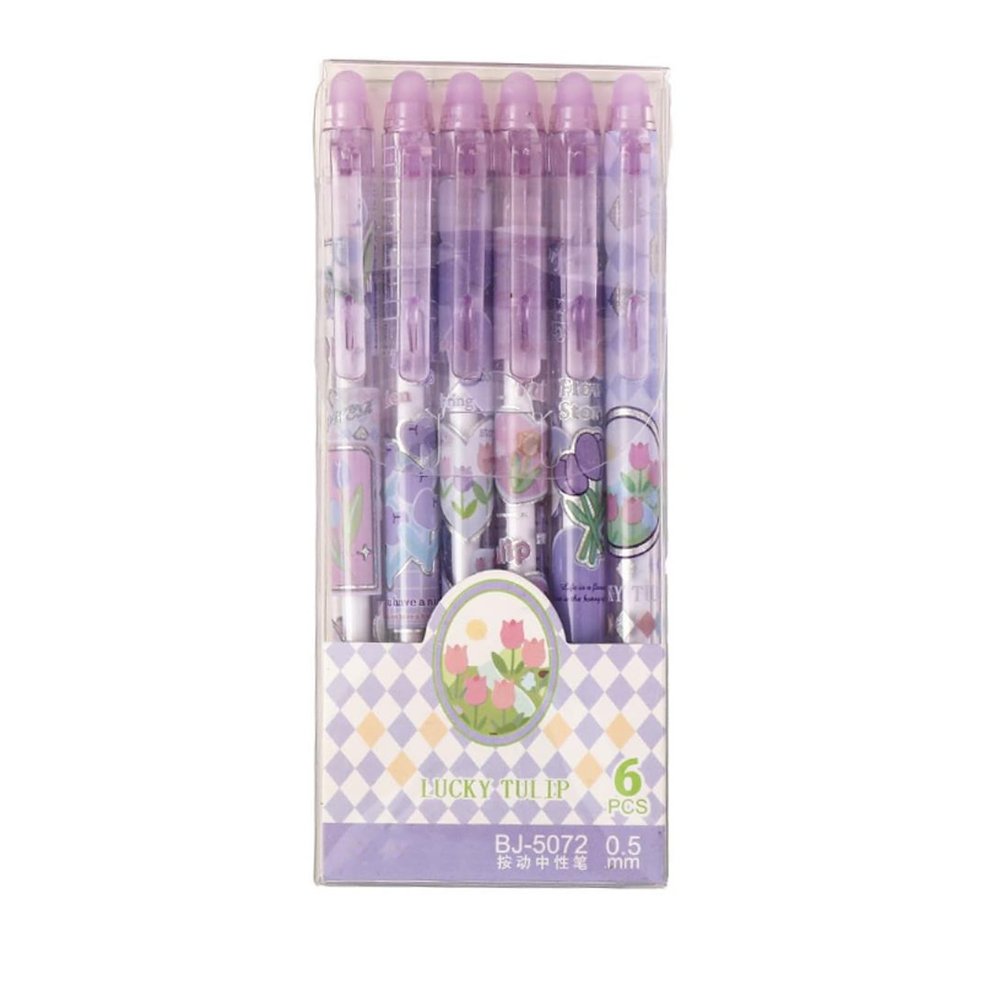 Joucien Flower Series Erasable Gel Pens, 6-Pack, 0.5 mm, Black